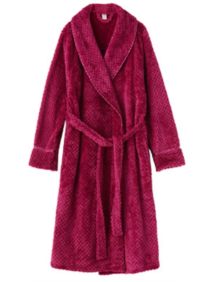 Loquat Womens Winter Long Thick Lapel Nightgown Coral Fleece Bathrobe Pajamas With Belt Rose Pink - Image 2