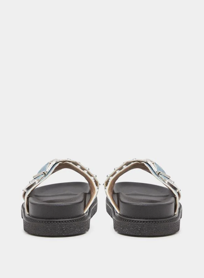 Take Two  Blue Studded Strap Flatform Sandals for Women | Best Price UAE