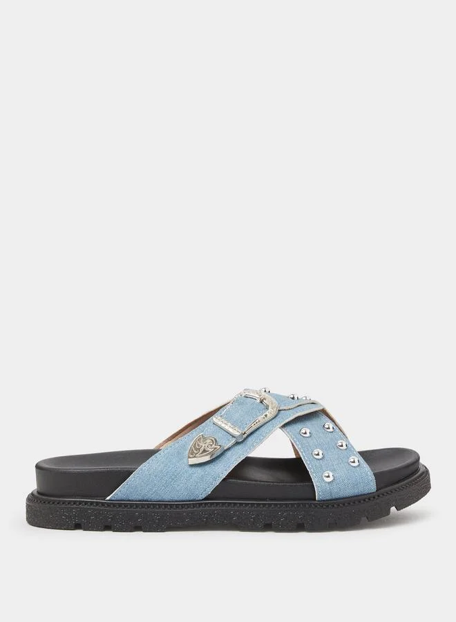 Blue Studded Strap Flatform Sandals