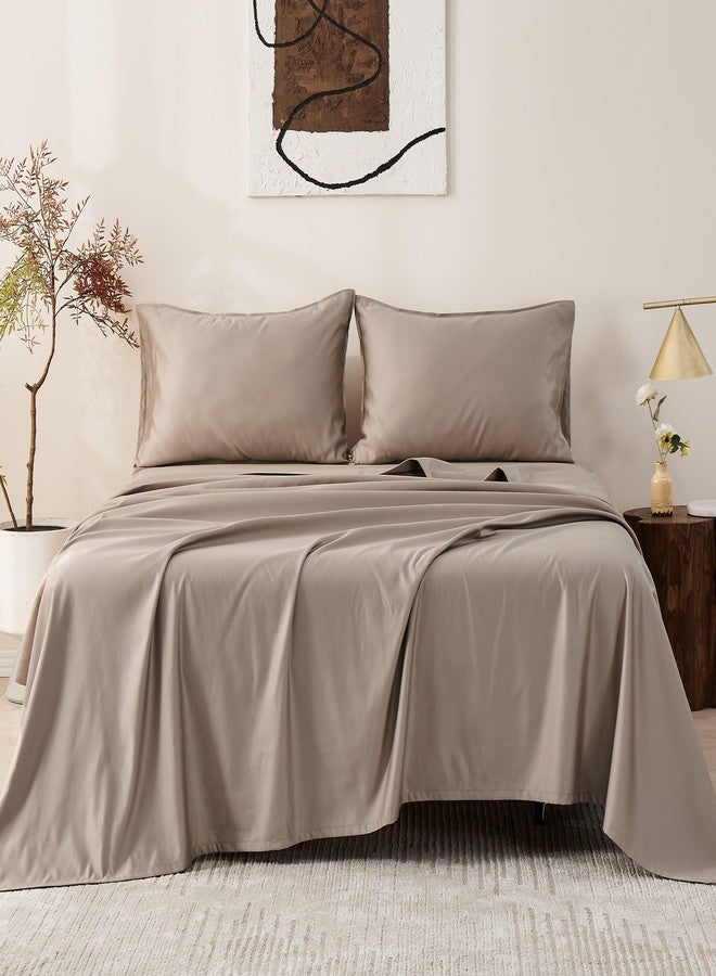Simple&Opulence 100% Cotton 1000 Thread Count King Sheets -4 Pc Long Staple Pure Soft Sateen Weave Set-16” Deep Pocket Cooling Luxurious Silky Bed Sheet (Taupe, King) - Image 2