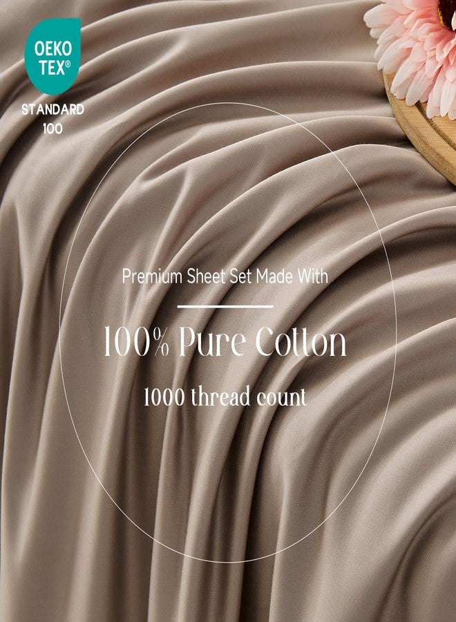 Simple&Opulence 100% Cotton 1000 Thread Count King Sheets -4 Pc Long Staple Pure Soft Sateen Weave Set-16” Deep Pocket Cooling Luxurious Silky Bed Sheet (Taupe, King) - Image 3