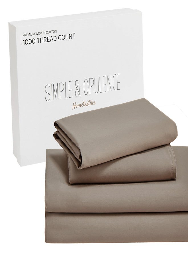 Simple&Opulence 100% Cotton 1000 Thread Count King Sheets -4 Pc Long Staple Pure Soft Sateen Weave Set-16” Deep Pocket Cooling Luxurious Silky Bed Sheet (Taupe, King) - Image 1