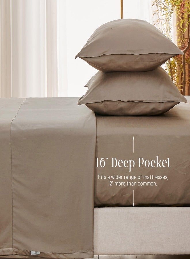 Simple&Opulence 100% Cotton 1000 Thread Count King Sheets -4 Pc Long Staple Pure Soft Sateen Weave Set-16” Deep Pocket Cooling Luxurious Silky Bed Sheet (Taupe, King) - Image 4