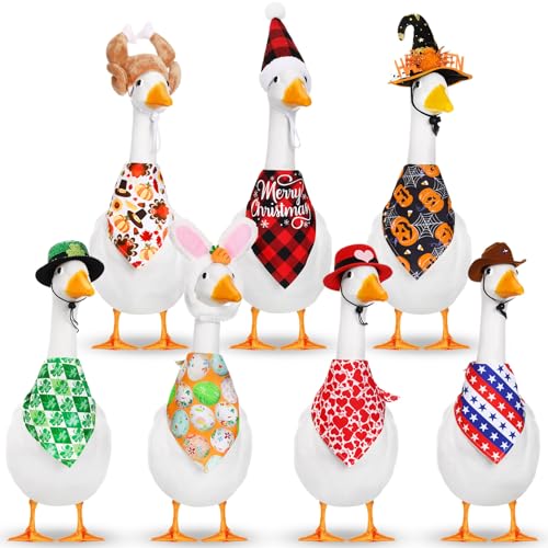 Silicherry 7 Set Holiday Porch Goose Outfits All Seasons Spring Valentine St. Patrick's Day Easter Lawn Porch Geese 4th of July Clothes for Goose Garden Patio Yard Lawn Decor(Bandannas) - Image 1