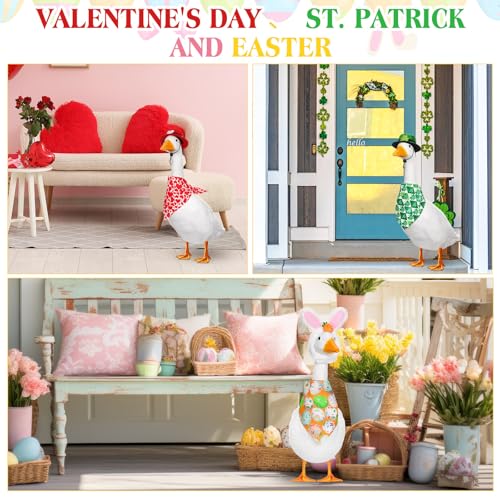 Silicherry 7 Set Holiday Porch Goose Outfits All Seasons Spring Valentine St. Patrick's Day Easter Lawn Porch Geese 4th of July Clothes for Goose Garden Patio Yard Lawn Decor(Bandannas) - Image 3