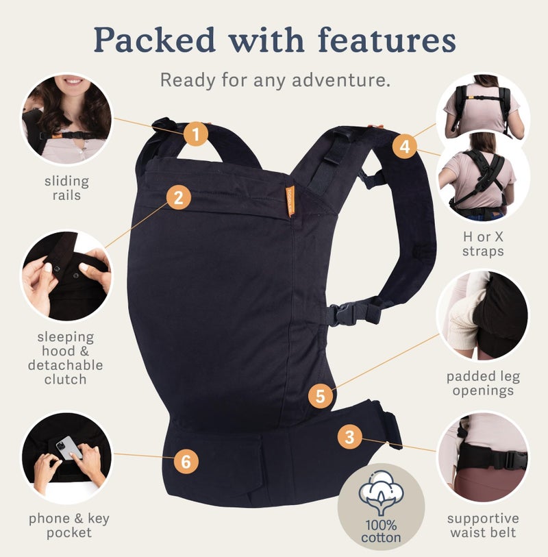 Beco Baby Carrier Toddler Carrier with Extra Wide Seat - 100% Cotton Carrying Backpack Style & Front-Carry,Lightweight & Breathable Child Carrier, Toddler Sling Carrier 20-60 lbs (Metro Black) - Image 3