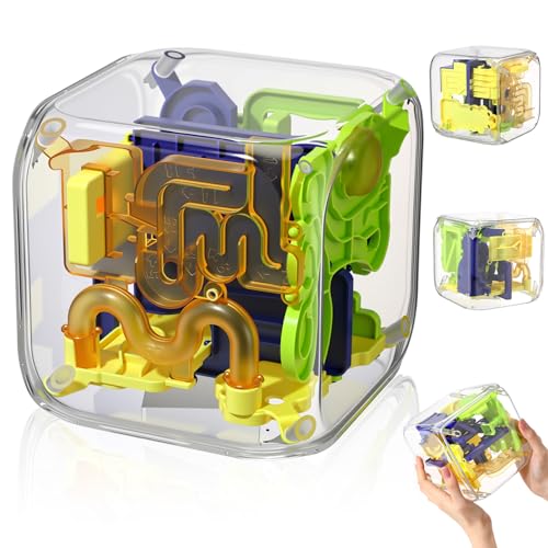 Wovnet 1 Sets 3x3 Large Labyrinth 3D Rolling Puzzle Maze Game Gravity 3D Puzzle Cube Brain Teaser Ball Games for Kids Education Sensory Toys Gift for Adults Upgrade VersionYellow - Image 1