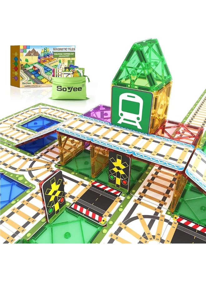 Soyee 56PCS Magnetic Tiles Railroad Toppers Kids Toys Add-on Train Track Playset Playing with Trains Cars Preschool Learning Activities STEM Toys for Age 5-7 - Image 4