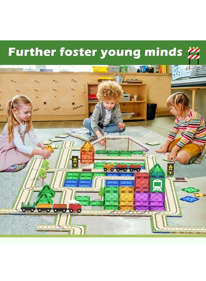 Soyee 56PCS Magnetic Tiles Railroad Toppers Kids Toys Add-on Train Track Playset Playing with Trains Cars Preschool Learning Activities STEM Toys for Age 5-7 - Image 5