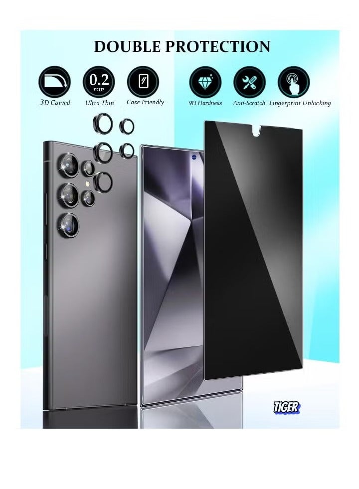 TIGER Samsung Galaxy S24 Ultra Privacy Screen Protector – Tempered Glass with Camera Lens Protection, Fingerprint ID Support, Anti-Spy Tempered Glass Film for S24 Ultra 5G (Black) - Image 2