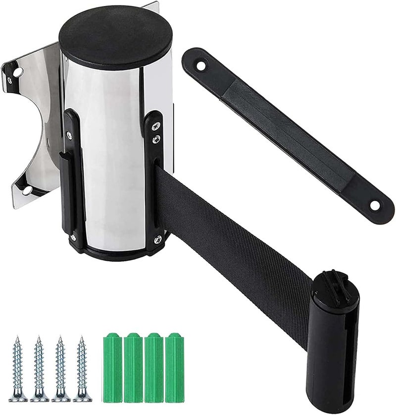 Crowd Control Stanchion, Retractable Belt Barrier, Fixed Wall Mount Retractable Belt Barrier, for Parks Hotel Playground to Control The Number of People-3m - Image 1