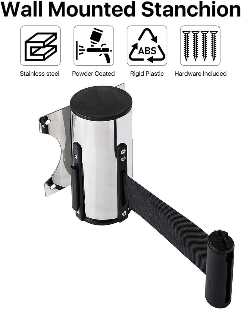 Crowd Control Stanchion, Retractable Belt Barrier, Fixed Wall Mount Retractable Belt Barrier, for Parks Hotel Playground to Control The Number of People-3m - Image 5