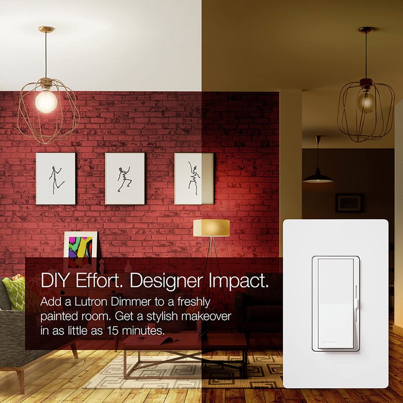 Lutron Diva LED+ Dimmer for Dimmable LED, Halogen and Incandescent Bulbs with Wallplate | 150W/Single-Pole or 3-Way | DVWCL-153PH-WH | White - Image 3