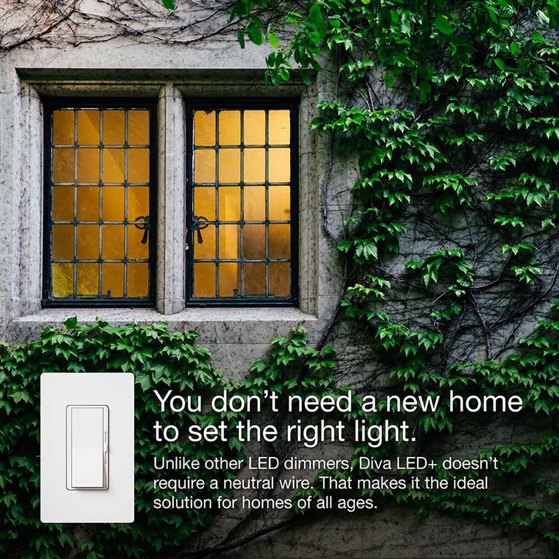 Lutron Diva LED+ Dimmer for Dimmable LED, Halogen and Incandescent Bulbs with Wallplate | 150W/Single-Pole or 3-Way | DVWCL-153PH-WH | White - Image 4