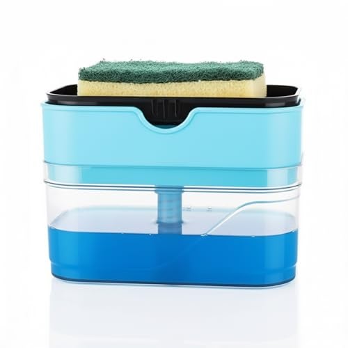 KBS 2 in 1 Liquid Soap Holder Dispenser Pump for Dishwasher 400 ML with Sponge for Kitchen Sink,Bathroom,Restaurant Cleaning Supply Accessories Item Gadgets Multipurpose Durable Plastic (Sky Blue) - Image 4