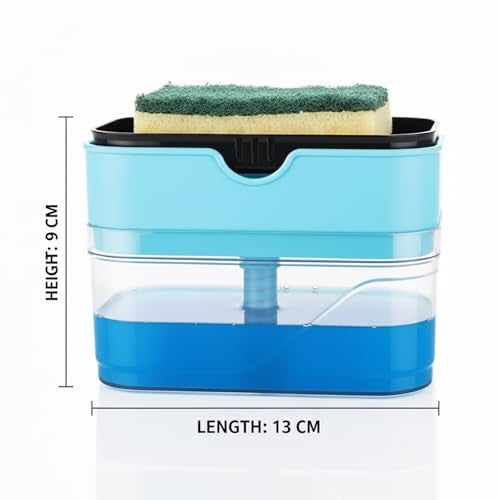 KBS 2 in 1 Liquid Soap Holder Dispenser Pump for Dishwasher 400 ML with Sponge for Kitchen Sink,Bathroom,Restaurant Cleaning Supply Accessories Item Gadgets Multipurpose Durable Plastic (Sky Blue) - Image 3