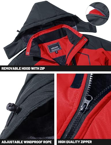 TACVASEN Men's Ski Jacket - Winter Snow Water Resistant Fleece Snowboarding Jacket With Hood - Outdoor Soft Shell Parka Sportswear, Red - Image 4