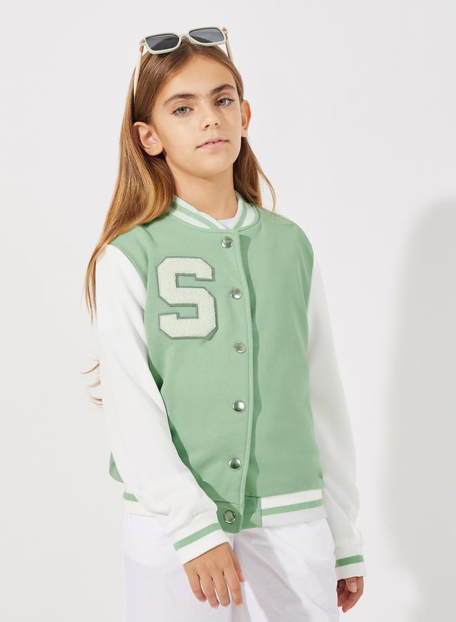 Styli Letter Patch Contrast Sleeve Varsity Jacket  - Image 3