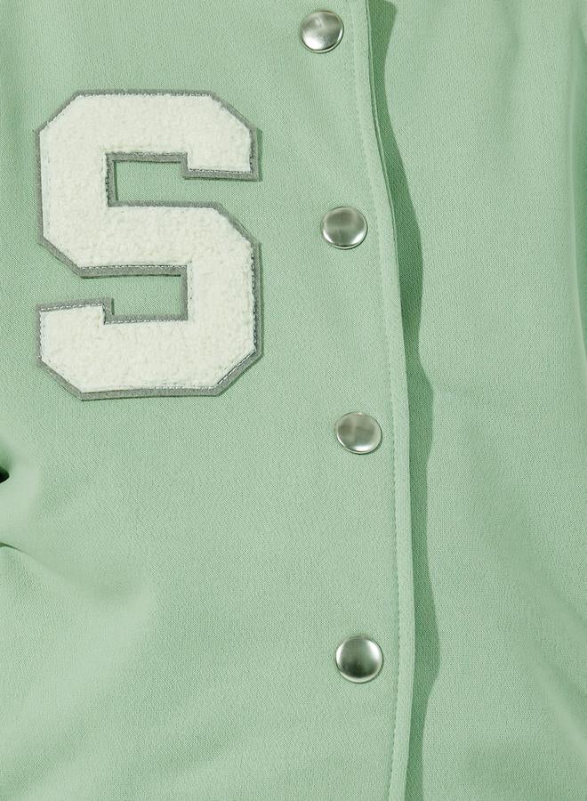 Styli Letter Patch Contrast Sleeve Varsity Jacket  - Image 4