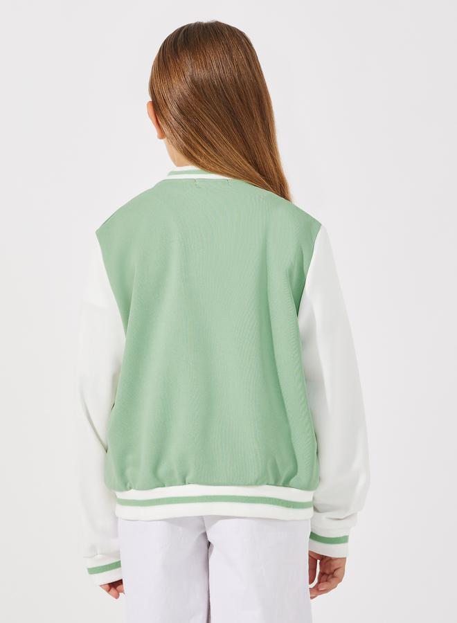 Styli Letter Patch Contrast Sleeve Varsity Jacket  - Image 5