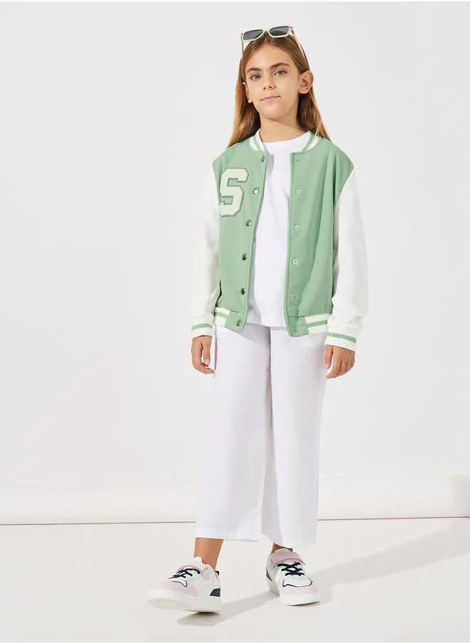 Styli Letter Patch Contrast Sleeve Varsity Jacket