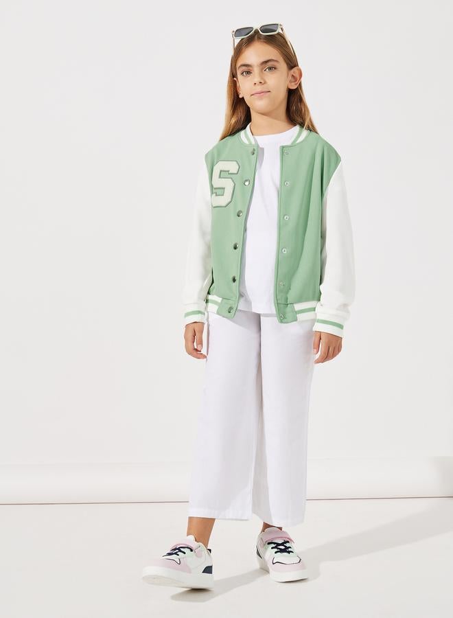 Styli Letter Patch Contrast Sleeve Varsity Jacket  - Image 2