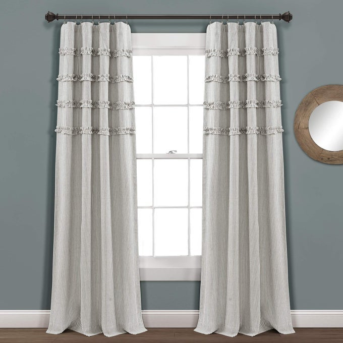 Vintage Stripe Yarn Dyed Cotton Window Curtain Panel Pair 95 x 40 Gray