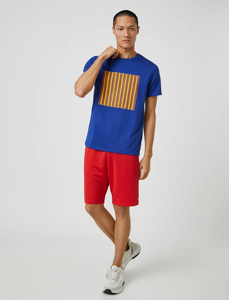 KOTON Sports T-Shirt Stripe Printed Crew Neck Breathable Fabric