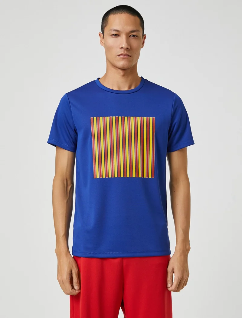 KOTON Sports T-Shirt Stripe Printed Crew Neck Breathable Fabric