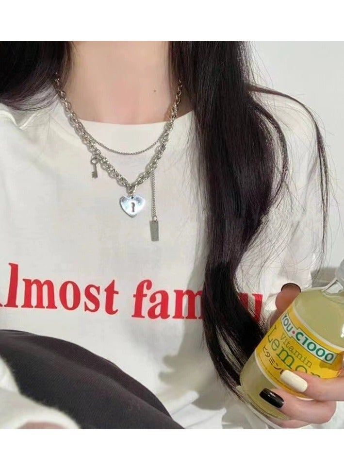 Goolsky Double-Layer Heart & Key Necklace for Women – Indie Hip-Hop Street Style, Trendy Couple Collarbone Chain, Matching Gift - Image 3