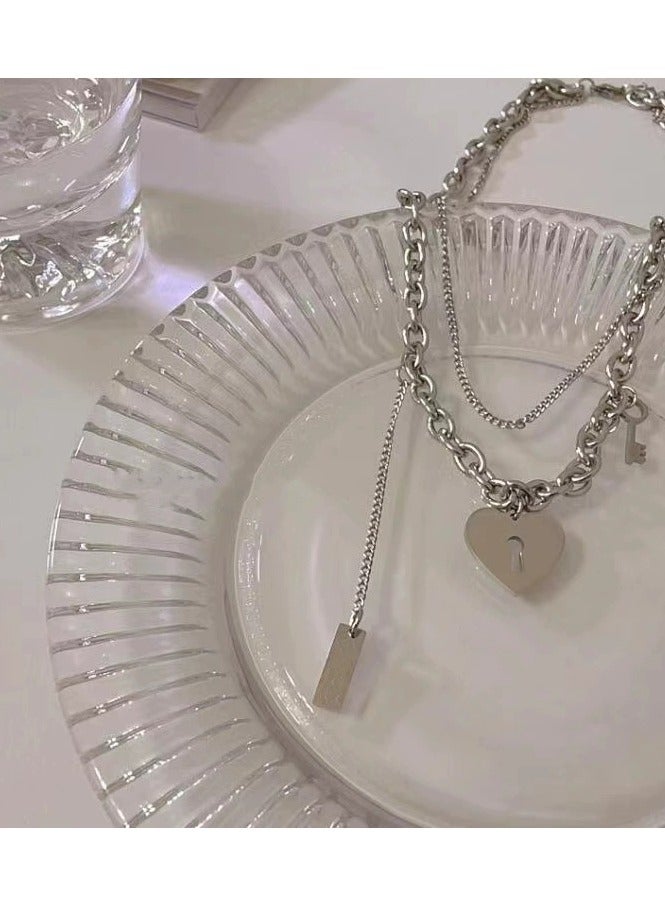 Goolsky Double-Layer Heart & Key Necklace for Women – Indie Hip-Hop Street Style, Trendy Couple Collarbone Chain, Matching Gift - Image 4