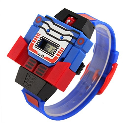 VIGOROSO Boys Children Kids Digital Pu Watch Transformers Bumblebee Cartoon Wristwatch (Blue Band) - Image 1