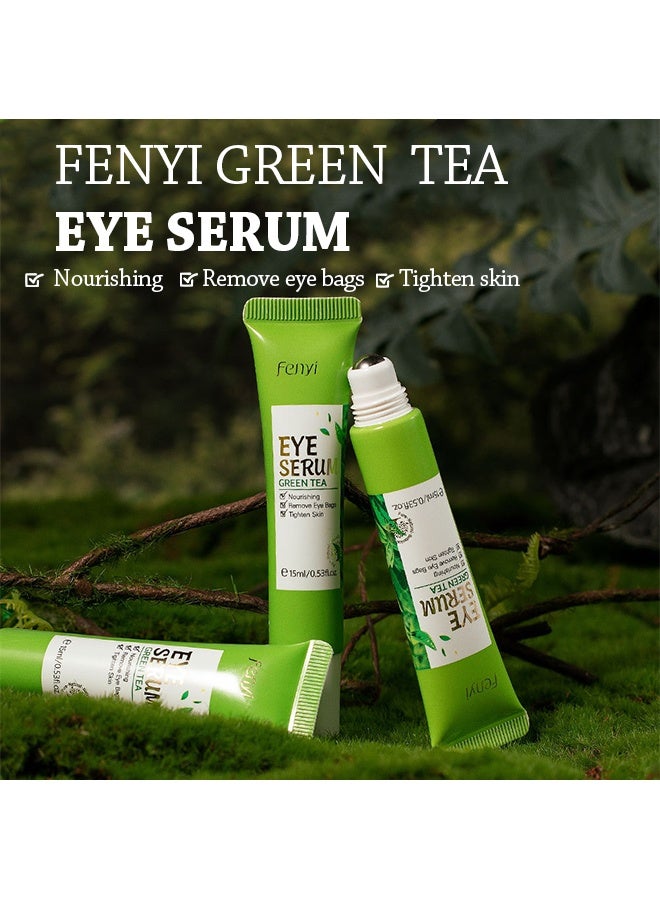 فيني مصل العين بالشاي الأخضر ، لأكياس العين الانتفاخ ، كريم العين بالكافيين مع كرة تدليك بزاوية 360 درجة يقلل من التجاعيد والخطوط الدقيقة ، تحت العينين ، ترطيب ، ترطيب ، شد بشرة العين (شاي أخضر) - Image 2