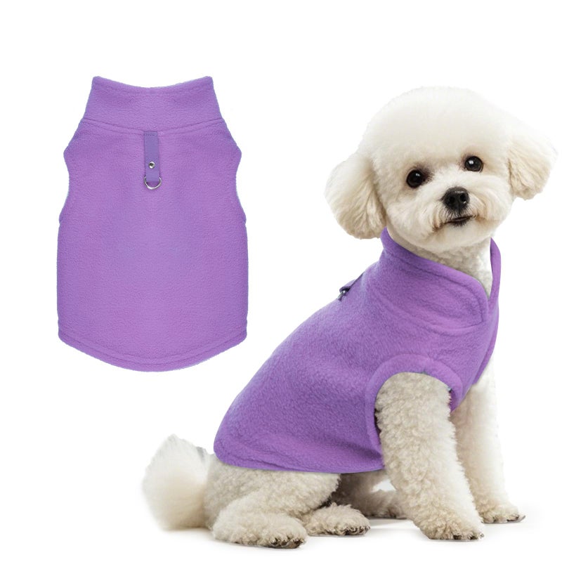 Rbenxia 1 Piece Dog Sweater with Leash Ring Soft Fleece Vest Dog Pullover Warm Jacket Pet Dogs Clothes Winter Dogs Outfits for Small Puppy Cat Pets (Purple, Medium) - Image 1