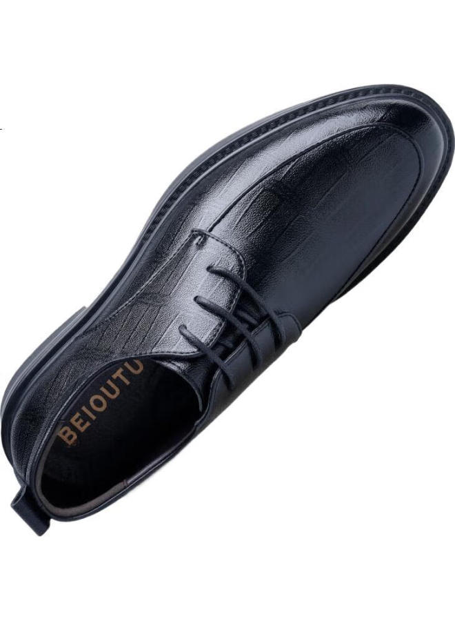 Beioutu Leather Shoes For Men, Business Formal Shoes, British Fashion Lace-Up Wedding Korean Style Men'S Shoes 1959 Black 41 - Image 1