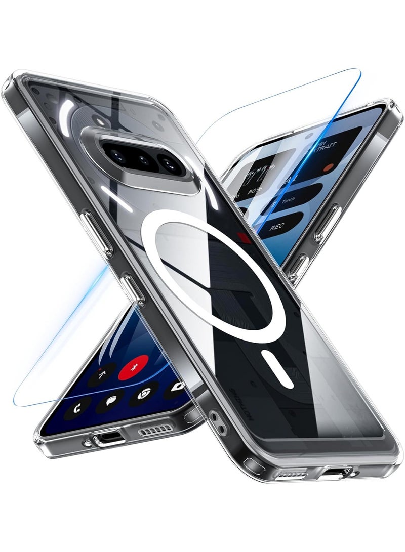اووكاي [1+1] جراب متوافق مع هاتف Nothing Phone (3a) 2025 مع واقي شاشة زجاجي مقوى، جراب مغناطيسي شفاف مقاوم للصدمات مصنوع من مادة TPU+PC، مقاوم للخدش (شفاف مغناطيسي) - Image 1