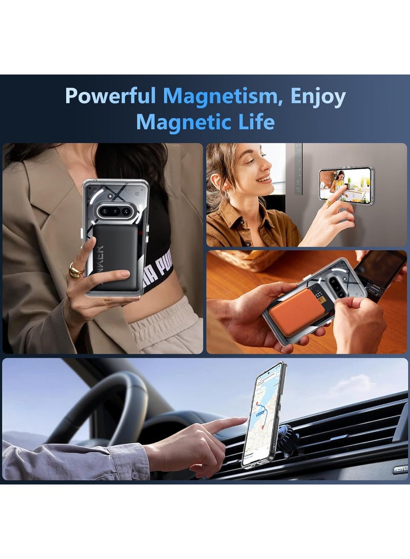 اووكاي [1+1] جراب متوافق مع هاتف Nothing Phone (3a) 2025 مع واقي شاشة زجاجي مقوى، جراب مغناطيسي شفاف مقاوم للصدمات مصنوع من مادة TPU+PC، مقاوم للخدش (شفاف مغناطيسي) - Image 4