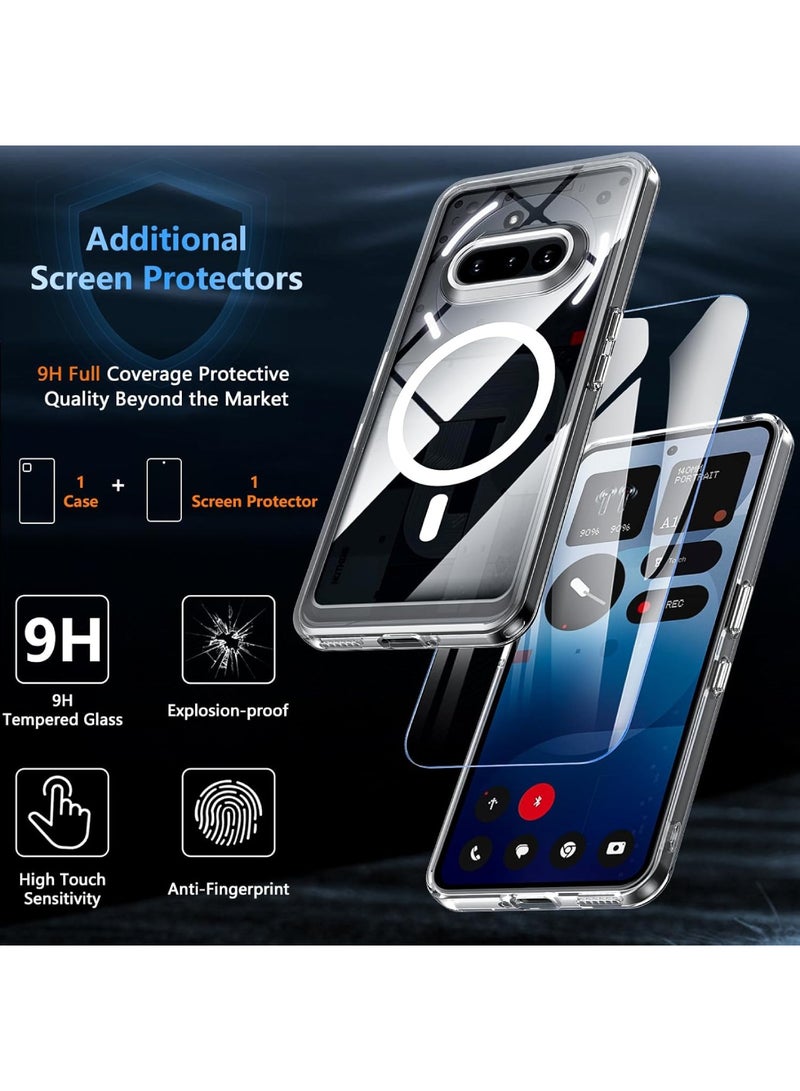 اووكاي [1+1] جراب متوافق مع هاتف Nothing Phone (3a) 2025 مع واقي شاشة زجاجي مقوى، جراب مغناطيسي شفاف مقاوم للصدمات مصنوع من مادة TPU+PC، مقاوم للخدش (شفاف مغناطيسي) - Image 3