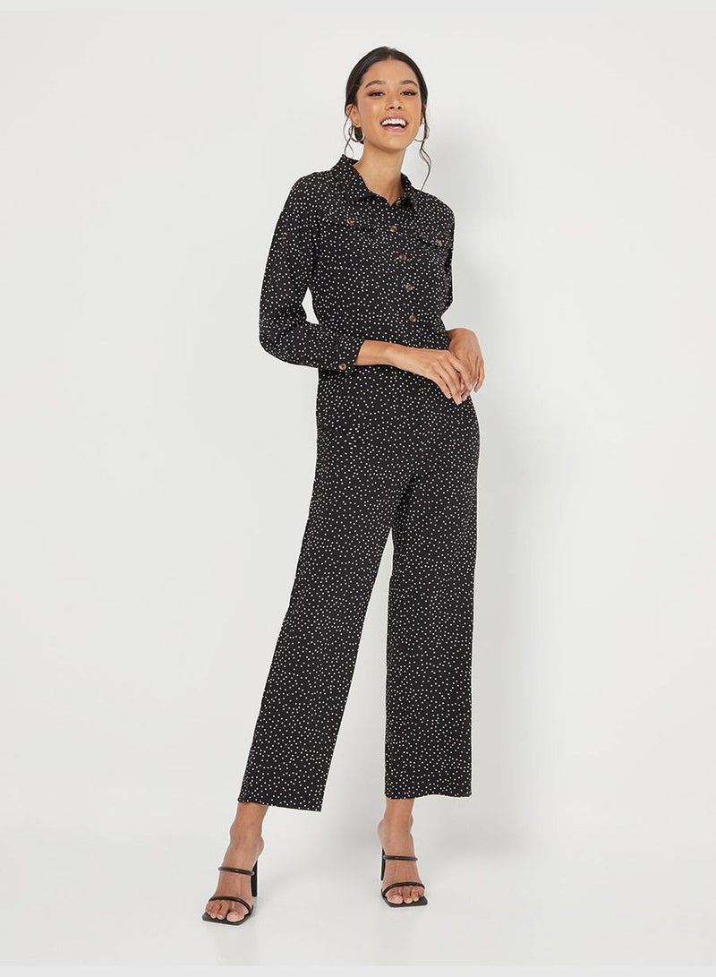 Styli 3/4 Sleeves Collared AOP Straight Leg Jumpsuit  - Image 1