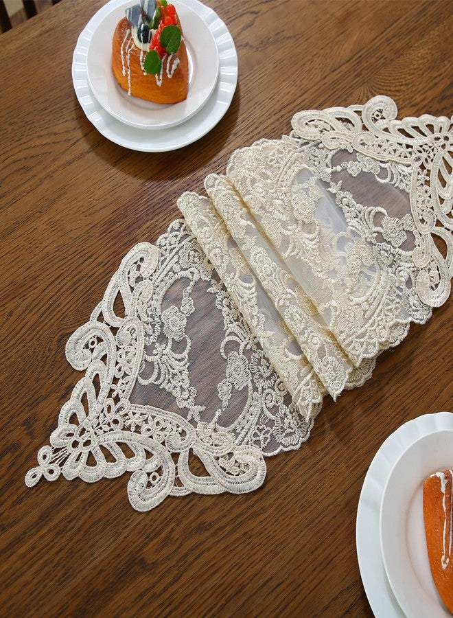 Vetableclothlve Vintage Lace Table Runner, Beige Crochet Lace Table Runners Macrame Embroidered Doilies for Furniture,Wedding Party Table Dector(Beige, 10 x 47 Inch) - Image 3