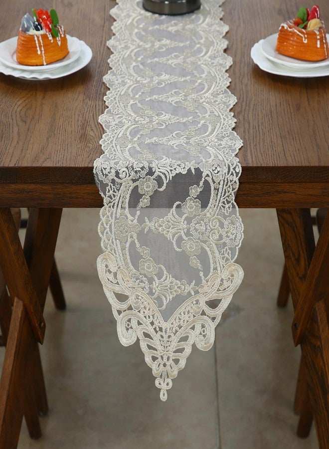 Vetableclothlve Vintage Lace Table Runner, Beige Crochet Lace Table Runners Macrame Embroidered Doilies for Furniture,Wedding Party Table Dector(Beige, 10 x 47 Inch) - Image 1