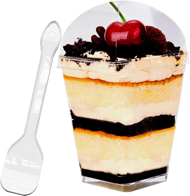 YunKo 5 oz Dessert Cups with Lids and SpoonsClear Mini Parfait Cups Appetizer Cups Jello Pudding Shooter Cups Small Fruit Cups Cake Jars Great for Party 100 Pack - Image 1