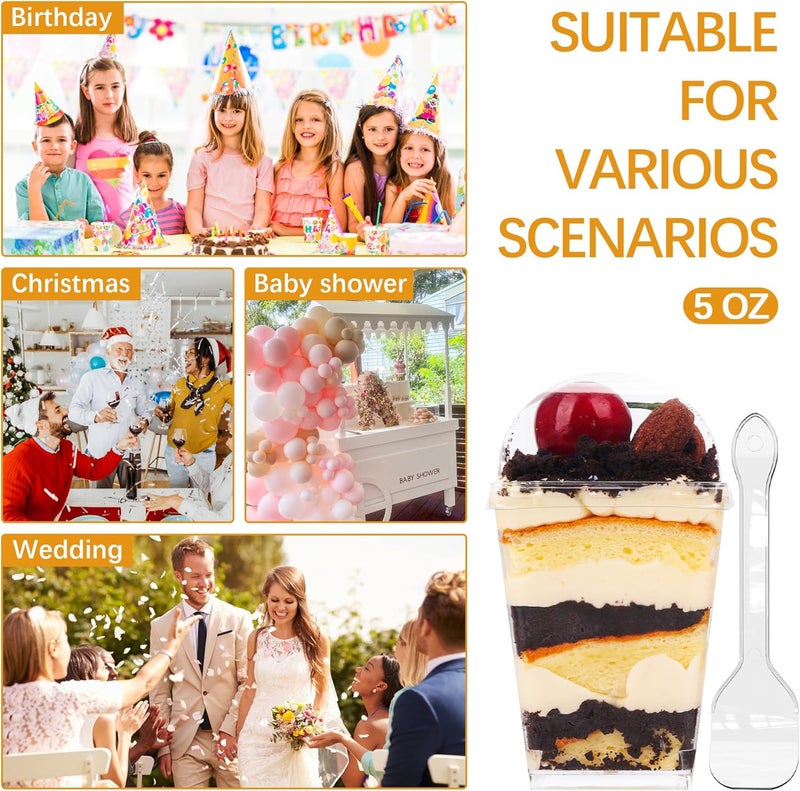 YunKo 5 oz Dessert Cups with Lids and SpoonsClear Mini Parfait Cups Appetizer Cups Jello Pudding Shooter Cups Small Fruit Cups Cake Jars Great for Party 100 Pack - Image 5