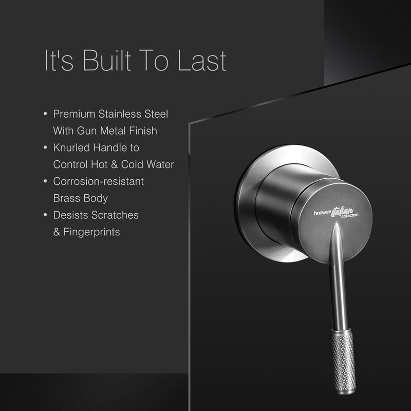 hindware خلاط حوض مخفي من مجموعة هيندوير الإيطالية مع جسم لتركيب على الحائط في الحمام مصنوع من الفولاذ المقاوم للصدأ بتشطيب معدني رمادي رفيع يعمل بواسطة رافعة مجموعة إيفينكو ضمان المصنع لمدة 5 سنوات - Image 3