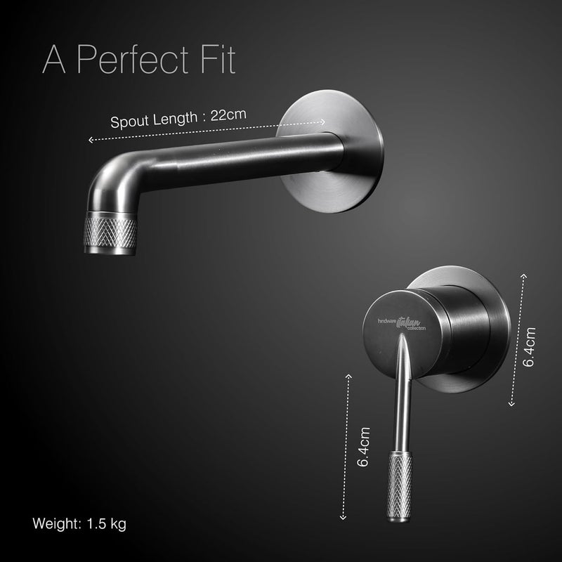 hindware خلاط حوض مخفي من مجموعة هيندوير الإيطالية مع جسم لتركيب على الحائط في الحمام مصنوع من الفولاذ المقاوم للصدأ بتشطيب معدني رمادي رفيع يعمل بواسطة رافعة مجموعة إيفينكو ضمان المصنع لمدة 5 سنوات - Image 5