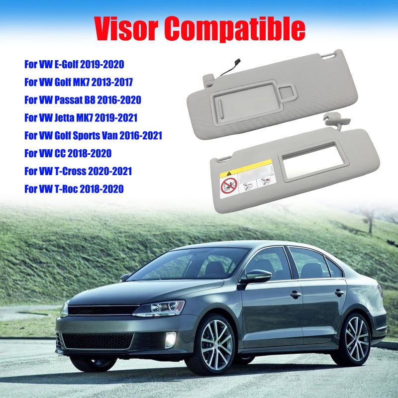 Sun Visor Replacement Fit for Volkswagen Jetta 2019-2021 Golf Mk7 - Gray Driver Left & Passenger Right Side with Mirror - OE 5GG857551 for Volkswagen Owners - Image 2
