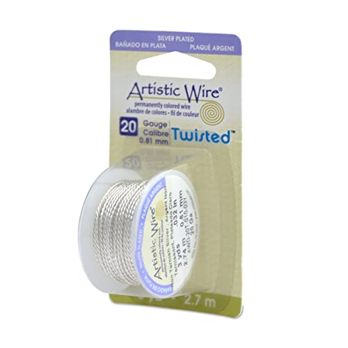 Beadalon Artistic Wire, 20 Gauge / .81 mm Silver Plated Tarnish Resistant Colored Copper Craft Wire, Round Twist, Tarnish Resistant Silver, 3 yd / 2.7 m,AWD-20T-S10-03Y - Image 1