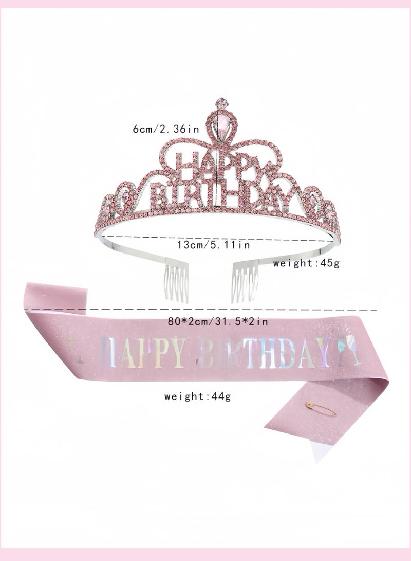 Birthday Crown Headband set: "Happy Birthday" Sash, Queen Theme Hairband, Birthday Photo Prop & Scene Decor.  - Image 1