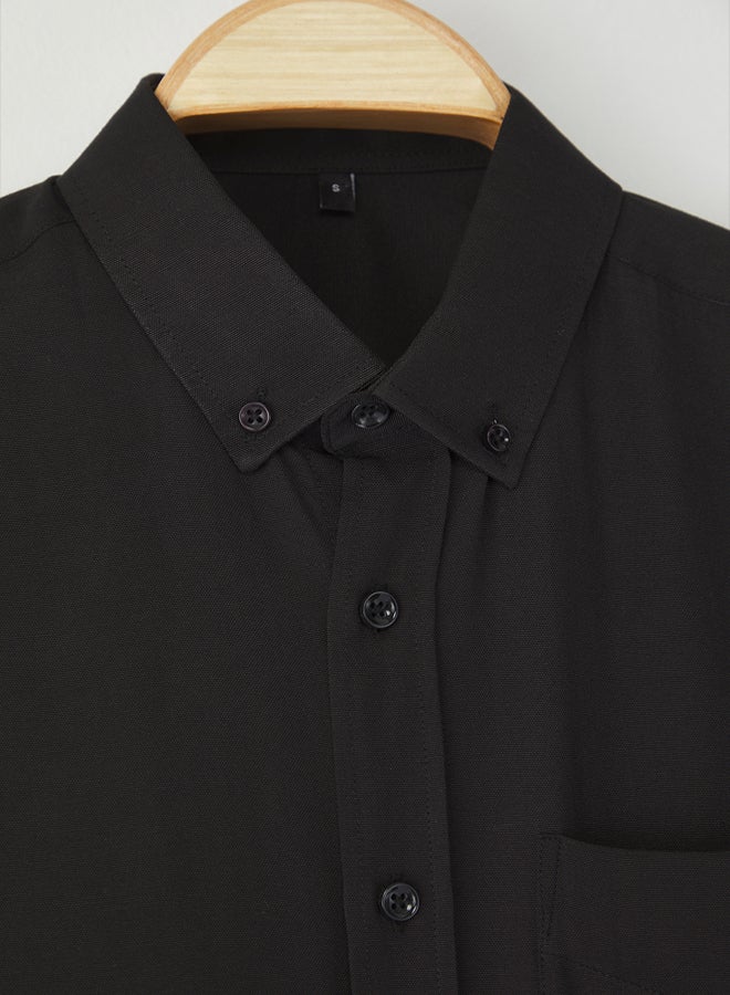 trendyol Black Regular Fit Oxford Easy Iron Men's Shirt - Image 4