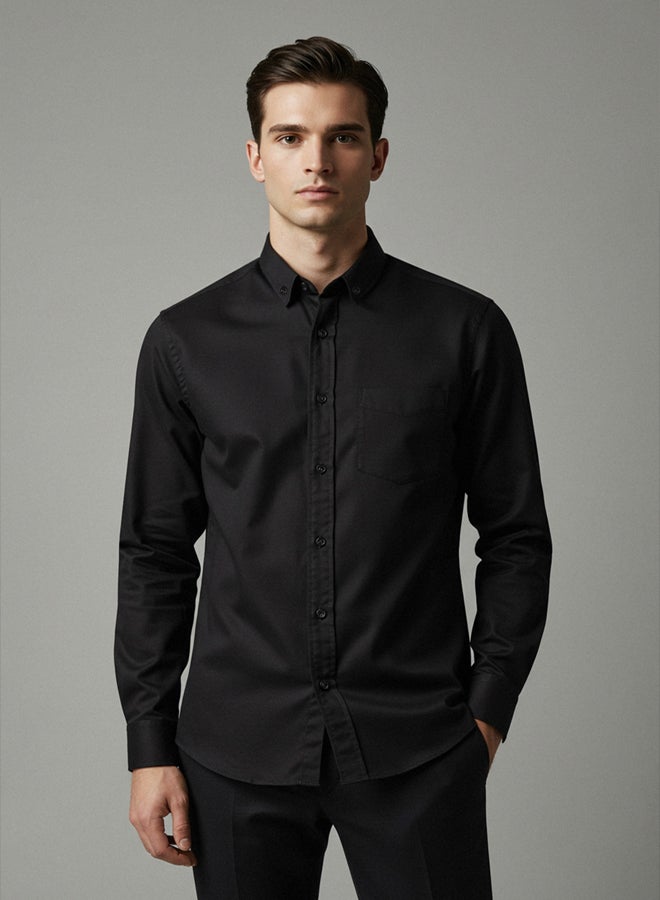trendyol Black Regular Fit Oxford Easy Iron Men's Shirt - Image 1